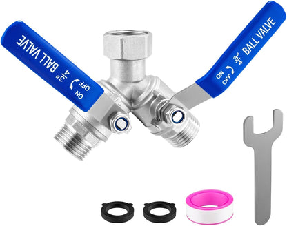 Garden Hose Splitter 2 way Heavy Duty, Brass Water Hose Splitter High Flow With Long Handle, 3/4 Inch Garden Hose Y Valve Garden Splitter, Full Flow Y Valve Hose Splitter With Wrench