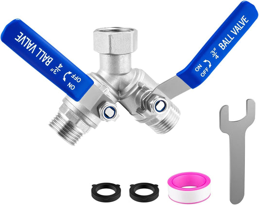 Garden Hose Splitter 2 way Heavy Duty, Brass Water Hose Splitter High Flow With Long Handle, 3/4 Inch Garden Hose Y Valve Garden Splitter, Full Flow Y Valve Hose Splitter With Wrench
