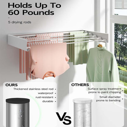Wall Mounted Drying Rack, Laundry Drying Rack Collapsible with Aluminum Rods Foldable Indoor Retractable Clothes Hanging Rack for Bathroom Laundry, Space Saving 31.5"
