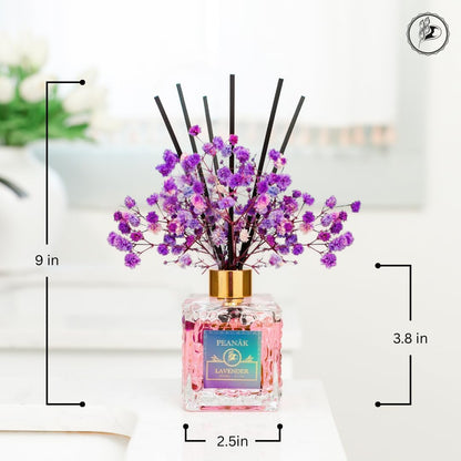 PEANÄK Reed Diffuser Set - Sandalwood Rose Fragrance 6.7oz (200 ml) - Real Preserved Flowers & 8 Reed Sticks for Bathroom Shelf Decor Home Diffuser & Office Scent with Long Lasting Gift Scent