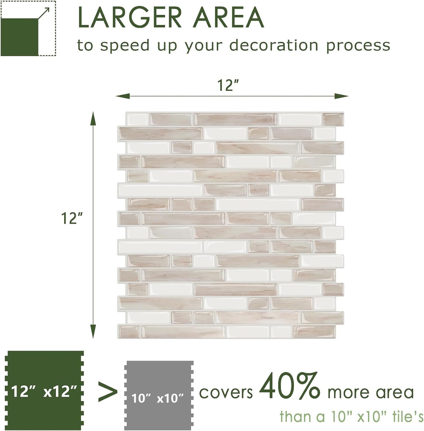 STICKGOO Peel and Stick Backsplash - 10 Sheets of 12”×12” - 3D Self Adhesive Peel and Stick Tile Backsplash for Kitchen & Bathroom