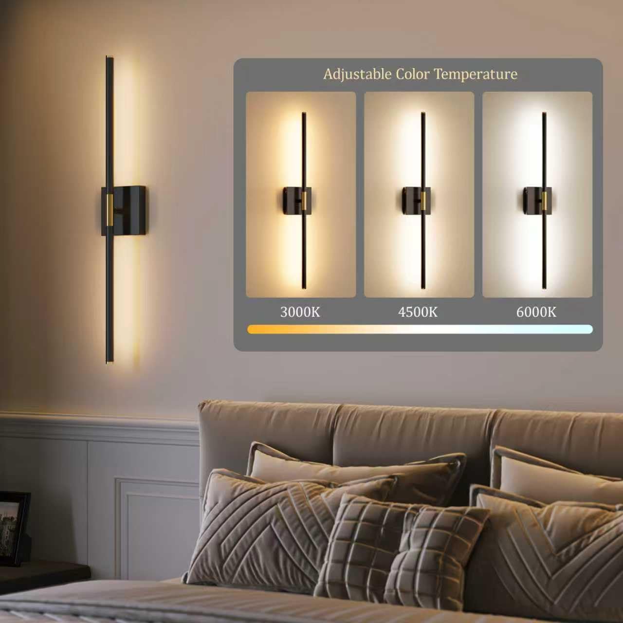Morauroral Battery Operated Wall Sconces Set of 2, 10000mAh Rechargeable Sconces, 3000K-6000K Dimmable LED Wall Lamp with Remote, 24 Inch Black Gold Wireless Wall Lights for Bedroom, Living Room