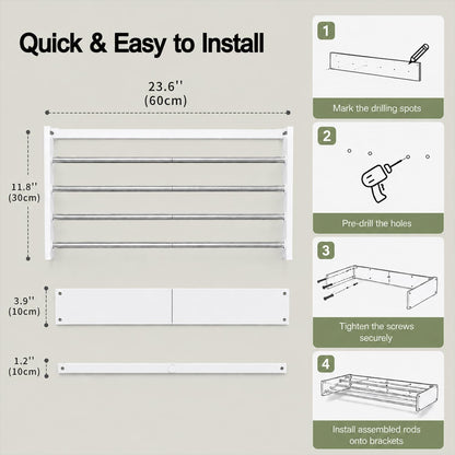 2 Pack Wall Mounted Drying Rack 23.6", Premium Carbon Steel Foldable Wall Mounted Drying Rack with 5 Rods, Wall Drying Rack Apartment, Bathroom, Indoor Outdoor Balcony, White