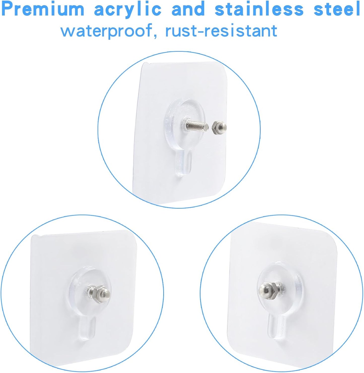 20pcs Adhesive Wall Hooks, Stainless Steel & PVC, Transparent, Heavy Duty, Waterproof, Rustproof, Oilproof | Heavy Duty, Waterproof, Rustproof, Oilproof, Non-Trace Stick