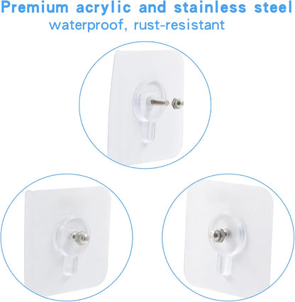 20pcs Adhesive Wall Hooks, Stainless Steel & PVC, Transparent, Heavy Duty, Waterproof, Rustproof, Oilproof | Heavy Duty, Waterproof, Rustproof, Oilproof, Non-Trace Stick