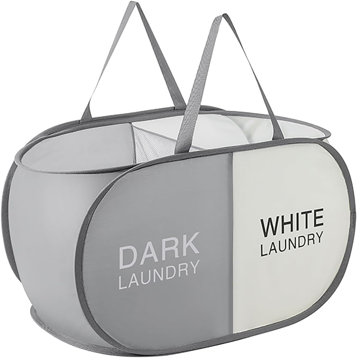 Pop Up Laundry Hamper 3 Section, Collapsible Laundry Basket with Carry Handles for Home, Laundry Room, Bedroom, Dorm, RV Travel (Black & Grey & Beige - 3 Compartments)