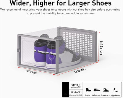 Kuject X-Large Shoe Storage Boxes Organizers for Closet 12 Pack, Fit Size 11,Clear Plastic Stackable Sneaker Containers for Entryway, Space Saving Shoe Rack, Brown