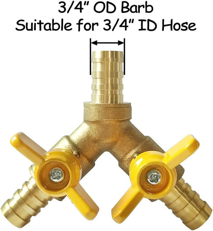 Uenede Brass 1/4 Inch 3-way Y-shaped Shut-off Ball Valve with 2-switch 1/4" Hose Barb Include 3 Stainless Steel Clamps Hose Pipe Barb Fitting for Water/Oil/Gas