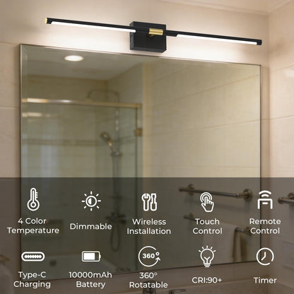 Battery Operated Wall Sconce Set of Two - 10000mAh Cordless Rechargeable Wall Sconces with Remote & Touch Control, 360°Rotate, 4CCT Dimmable Gold Wall Lights for Bedroom Living Room, 31.5 inch