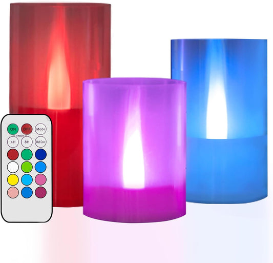 LANKER Flameless Candles with Remote Control and Timer, Battery Operated LED Pillar Candles, Romantic Light, Set of 3 (Warm White)