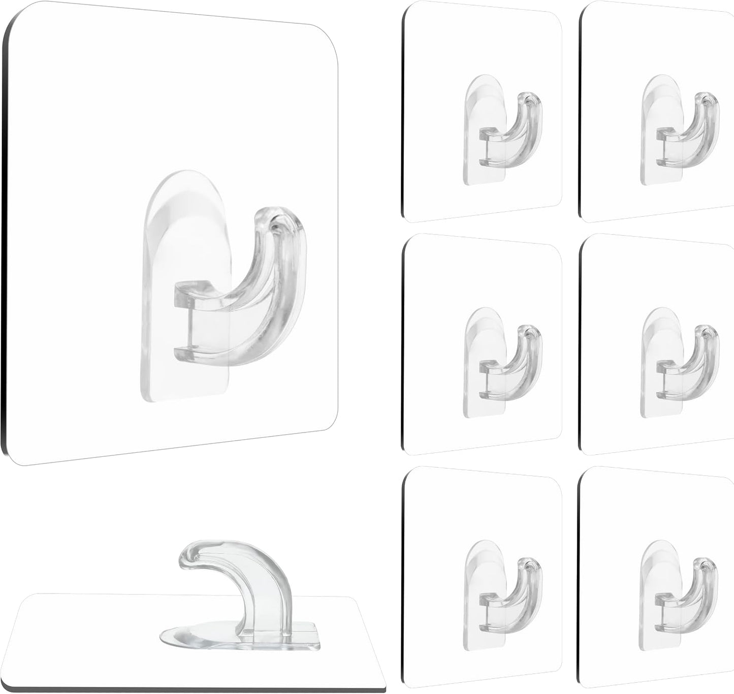 Hawsam 8PCS Clear Adhesive Sticky Wall Hooks,No Drilling Strong Waterproof Sticker Hanger for Kitchen, Shower and Bathroom 20kg/44lb. (Max Loading)