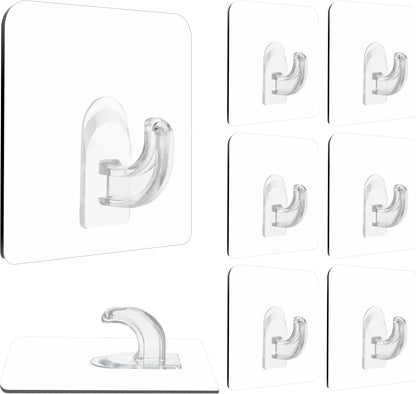 Hawsam 8PCS Clear Adhesive Sticky Wall Hooks,No Drilling Strong Waterproof Sticker Hanger for Kitchen, Shower and Bathroom 20kg/44lb. (Max Loading)