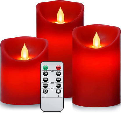 Flameless Flickering Battery Operated Candles D2.2''*H4 5" 6" 7" 8" 9" Set of 9 Ivory Real Wax Pillar LED Candles with 10-Key Remote and Cycling 24 Hours Timer (Ivory)