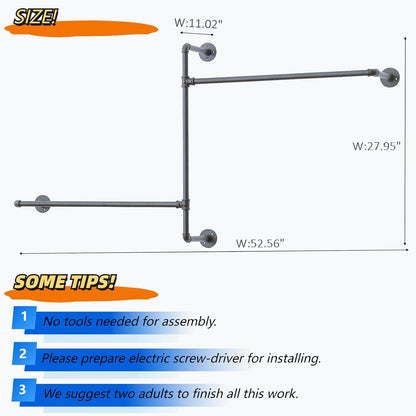 Industrial Pipe Clothing Rack, Wall Clothes Rack, Hanging Rod, Garment Rack | Pipe Clothes Rails, Multi-Purpose, Heavy Duty, Space-Saving, Clothes Bar, Organizer, Closet
