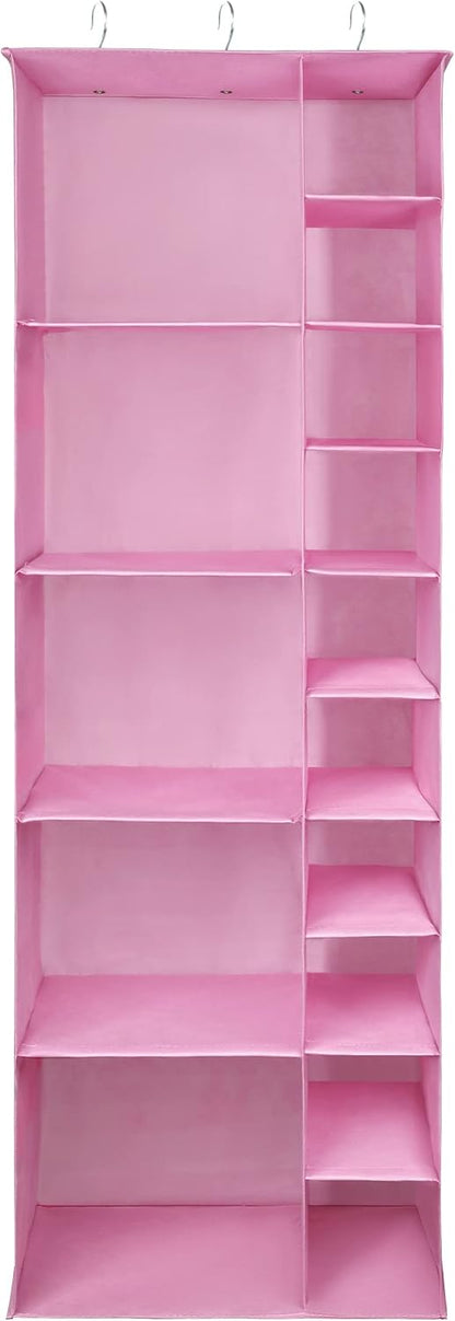 Libeder Shoe Organizer for Closet, 15 Shelf Hanging Closet Storage Shelves - 10 Shoe Rack Organizer and 5 Compartment for Clothes with 6 Side Mesh Pockets for Scarves Socks,Gloves, Grey