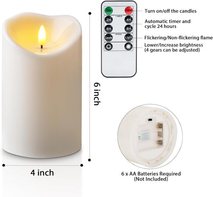 Amagic IP65 Waterproof Outdoor Flameless Candles with Remote, LED Candles Battery Operated with Timer, Flickering Fake Pillar Candle for Outside Patio Yard Decor, Ivory, Set of 5, D3 X H4 5" 6" 8" 8"