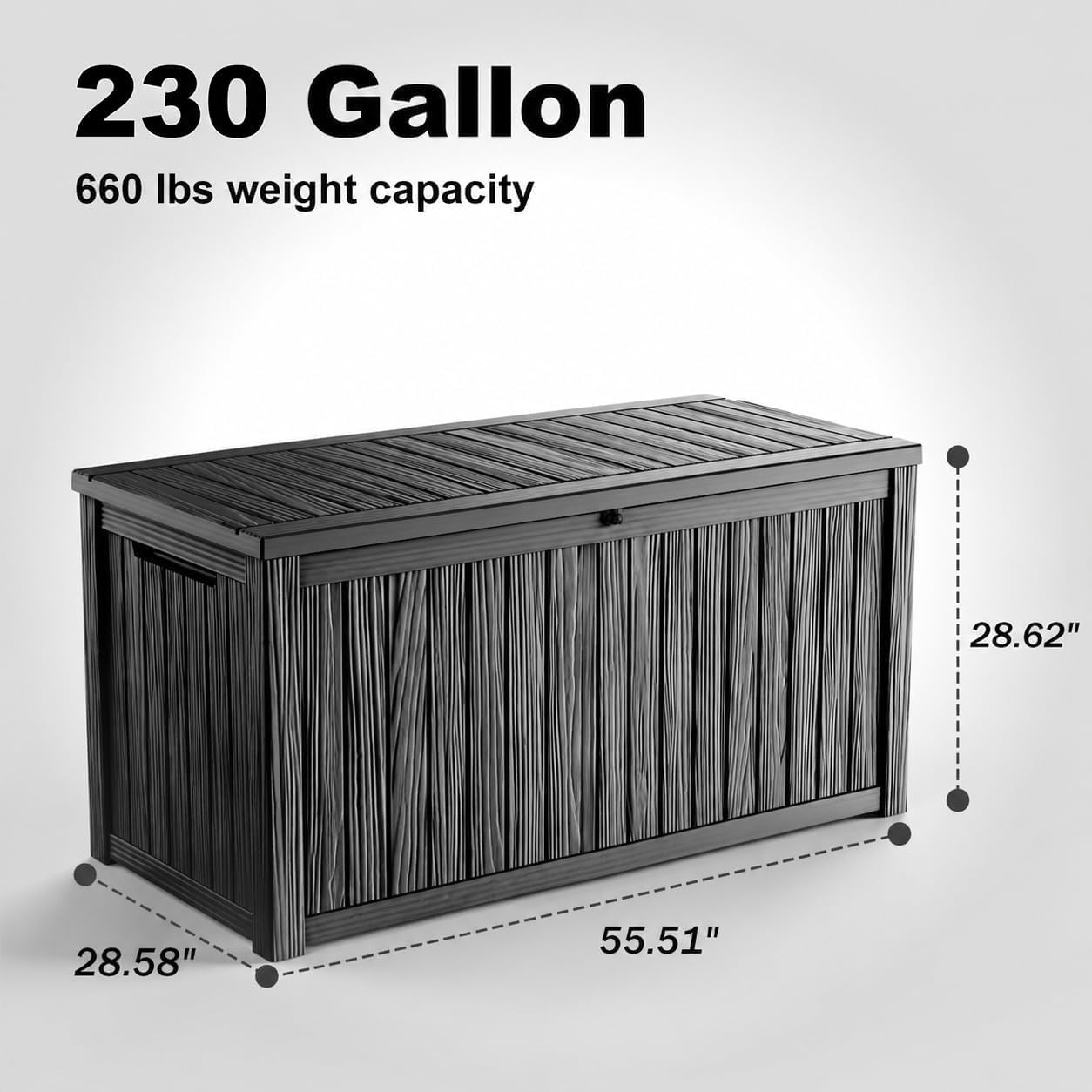 230 Gallon Large Outdoor Storage Box Waterproof, UV Resistant Resin Deck Box with Hydraulic Rod & Lockable Latch for Patio Furniture, Outside Storage Box for Garden Tools, Patio Cushions, Black