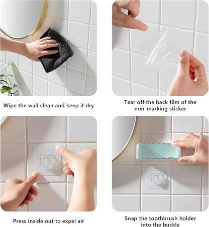 5 Slots Toothbrush Holder Wall Mount with Cover, Self Adhesive Toothbrushes Storage Organizer Perfect for Dorm Bathrooms and Shower, Holds 5 Toothbrushes. (White)