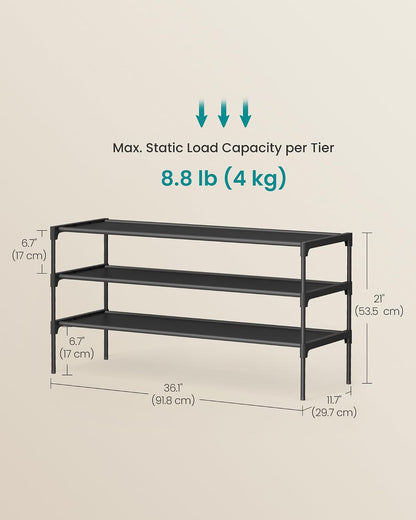 SONGMICS Shoe Rack, 2-Tier Shoe Storage Organizer, Space-Saving, 11.7 x 16.5 x 12.2 Inches, Entryway, Metal Frame, Non-Woven Fabric Shelves, Ink Black ULSH012BH01