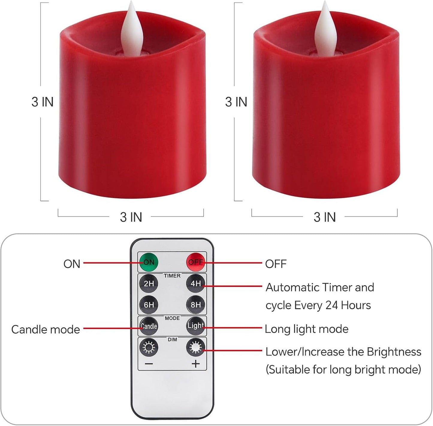 3x4 Flickering Flameless Candles Set of 3,Real Wax Pillar LED Candles,with Timer,4 inch Flameless Candles with Remote,for Party Wedding Holiday Home Decor,Ivory
