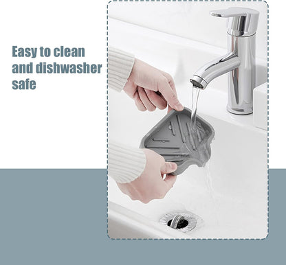 Kitchen Soap Tray, XIACIBDUS 2PCS Silicone Sink Sponge Holder, Soap Holder for Kitchen Sink with Drain Spout, Bath Tray Caddy Soap Tray for Kitchen Counter Bathroom Dish Scrubber(Big)