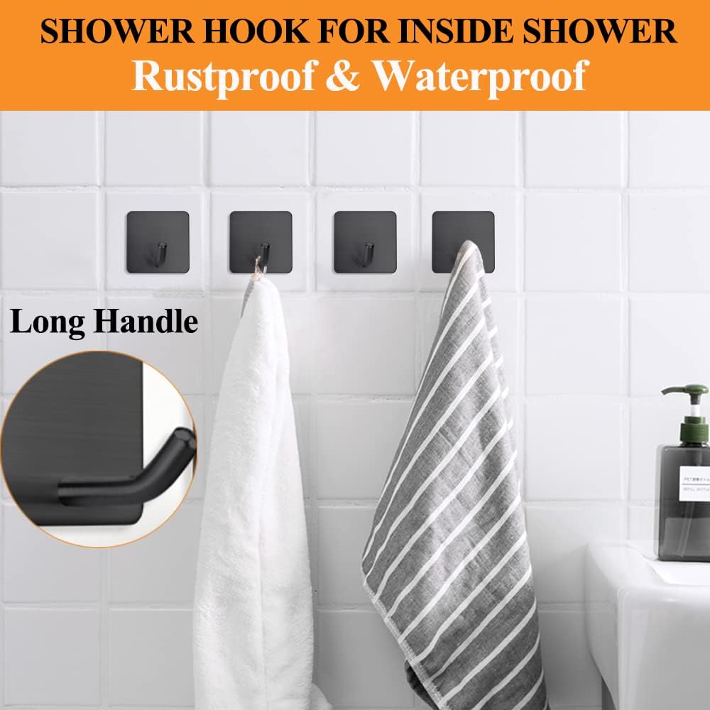 FOTYRIG Heavy Duty Adhesive Towel Hooks Stick on Towel Hanger Wall Holder Waterproof Stainless Steel Sticky Hooks for Hanging Bathroom Kitchen Home-4 Packs