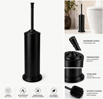 Nickel Toilet Brush and Holder Set，Extra Long Handled Toilet Bowl Brush and Holder，Stainless Steel Heavy Duty Toilet Brush for Bathroom,Deep Cleaning Modern Toilet Cleaner Slip Base