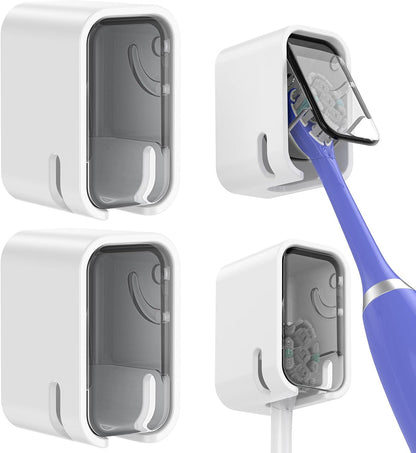 4PCS Toothbrush Holders for Bathroom, Single Slot Teeth Brush Storage Organizer with Cover & Drainage Hole for Shower Travel Family Use, Dust- & Waterproof Wall Mounted Detachable Dispenser