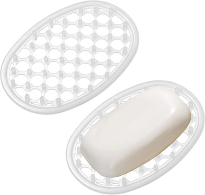 2 Pcs Soap Dish for Shower Soap Holder Shower with Efficient Drainage Holes Non-Slip Silicone Bar Soaps Holder Self Draining Soaps Saver Pad for Kitchen Bathroom Showers Shelf Counter Bathtub