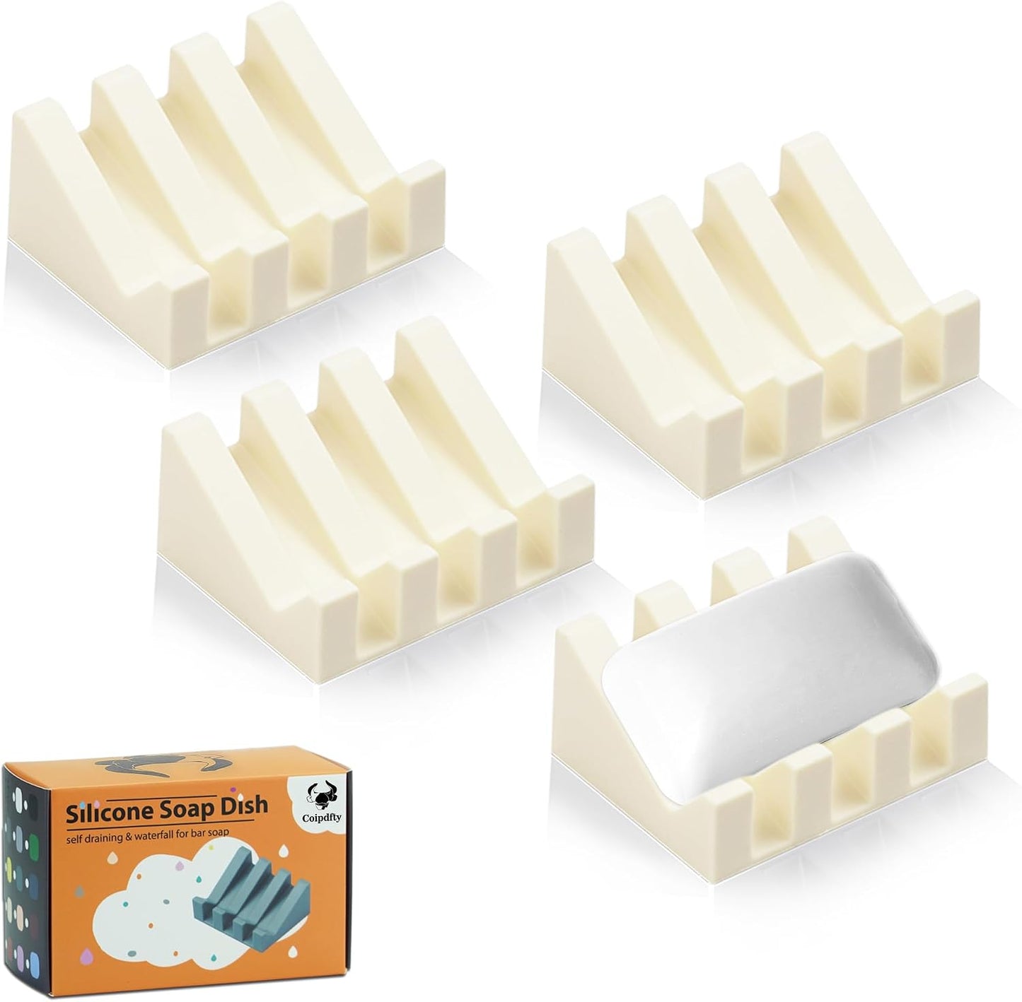 Self Draining Soap Dish Holder,Silicone Soap Dish,for Bathroom,Kitchen, Sponges，Can Extend Soap Life，Keep Soap Bars Dry and Easy Cleaning (White,1-Pack) - Colors B