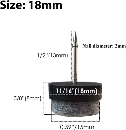40pcs Round Heavy Duty Nail-on Felt Pad for Furniture Chair Table Leg Feet Floor Protectors Slide Smoothly (Black, Pad Diameter 18mm)