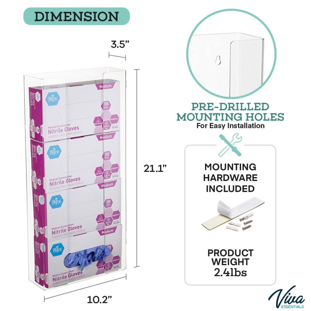 AdirMed VivaEssentials Double Glove Box Holder, Wall Mount or Free Standing Black Acrylic Glove Holder