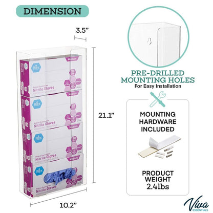 AdirMed VivaEssentials Double Glove Box Holder, Wall Mount or Free Standing Black Acrylic Glove Holder