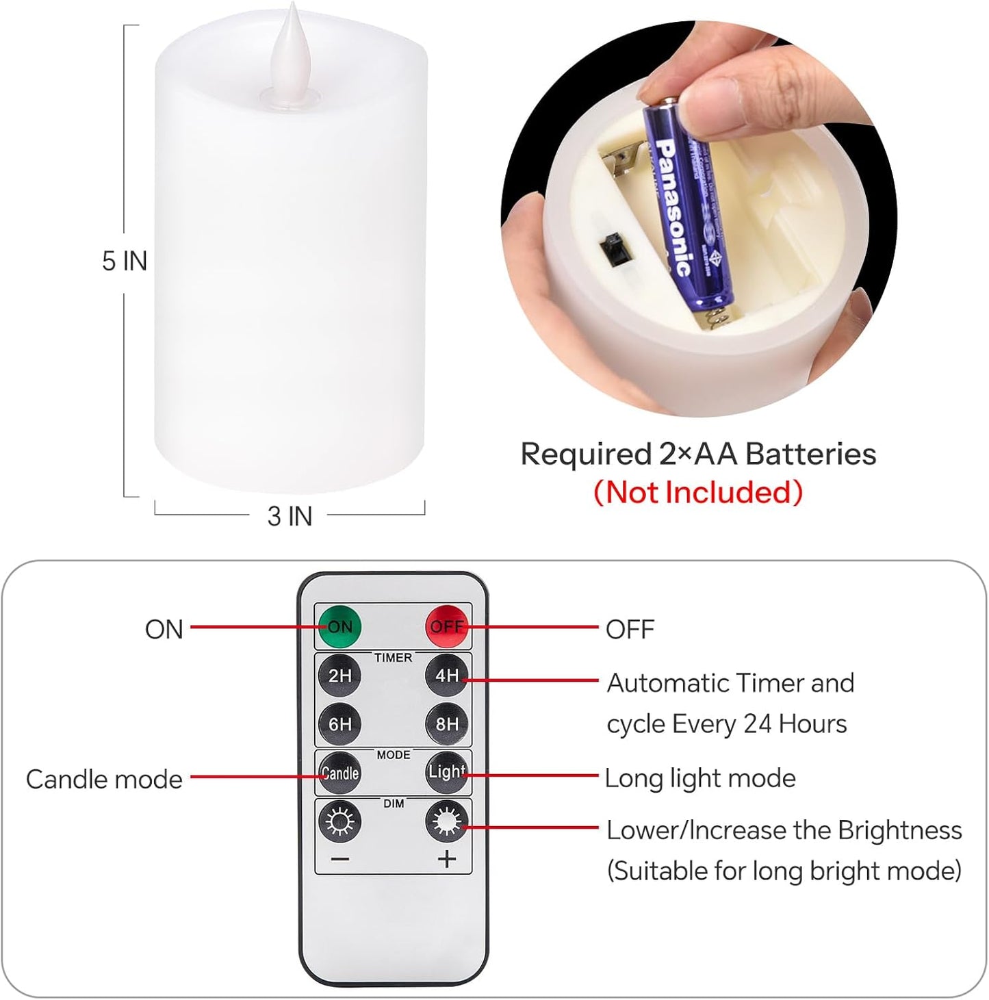 3x4 Flickering Flameless Candles Set of 3,Real Wax Pillar LED Candles,with Timer,4 inch Flameless Candles with Remote,for Party Wedding Holiday Home Decor,Ivory