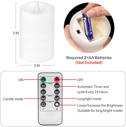 3x4 Flickering Flameless Candles Set of 3,Real Wax Pillar LED Candles,with Timer,4 inch Flameless Candles with Remote,for Party Wedding Holiday Home Decor,Ivory