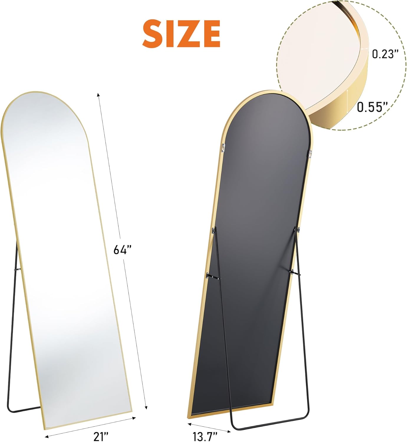 OLIXIS 64"x 21.5" Arched Mirror Full Length, Full Body Mirror with Stand, Hanging or Leaning for Wall, Floor Standing with Shatter-Proof Glass for Bedroom, Living Room, Long, Black