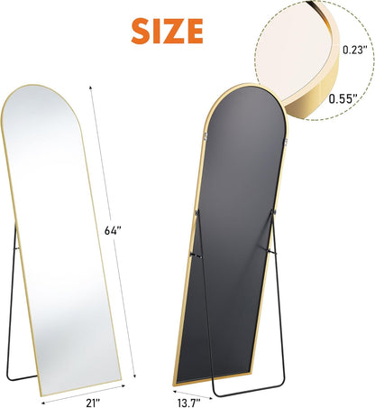OLIXIS 64"x 21.5" Arched Mirror Full Length, Full Body Mirror with Stand, Hanging or Leaning for Wall, Floor Standing with Shatter-Proof Glass for Bedroom, Living Room, Long, Black