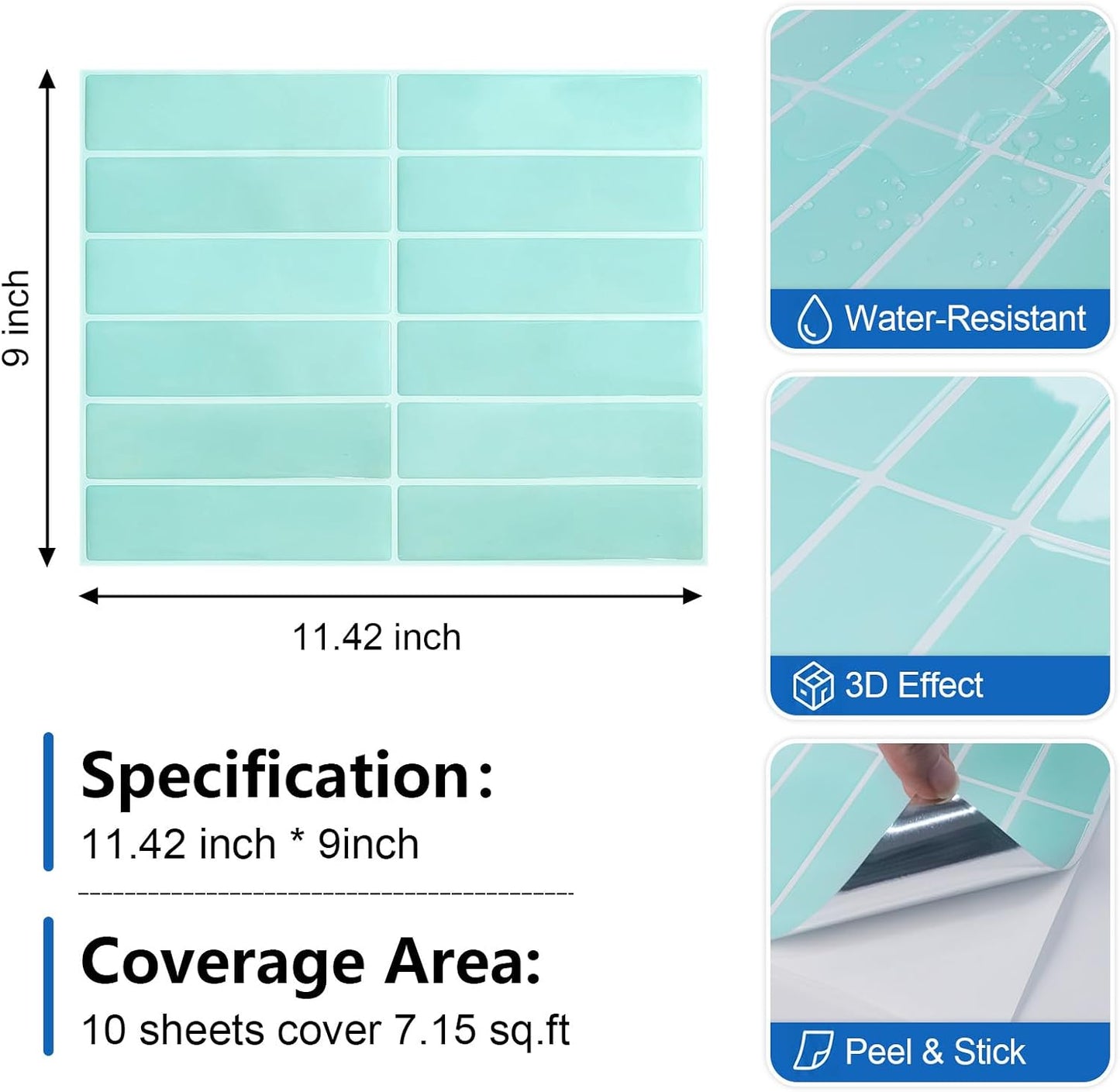 Peel and Stick Backsplash Tiles – Easy DIY Self-Adhesive Subway Wall Tiles, 10 Pack for Kitchen & Bathroom, 11.42'' x 9'' (White Grey)