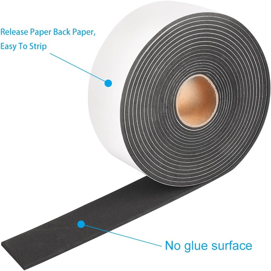 Seal Foam Tape,1/2 Inch W x 1/8 Inch T Weather Stripping for Door and Window,High Density Single Sided Closed Cell Door Insulation Weather Strip, 3 Rolls Total 50FT Black