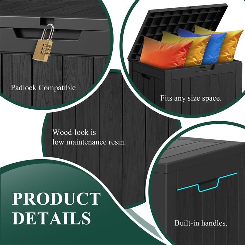 125Gal Outdoor Storage Box, Lockable Deck Box with Hydraulic Lid | Waterproof UV-resistant, Durable outdoor bin for patio cushions, pool accessories & garden tools. Keeps contents secure & dry