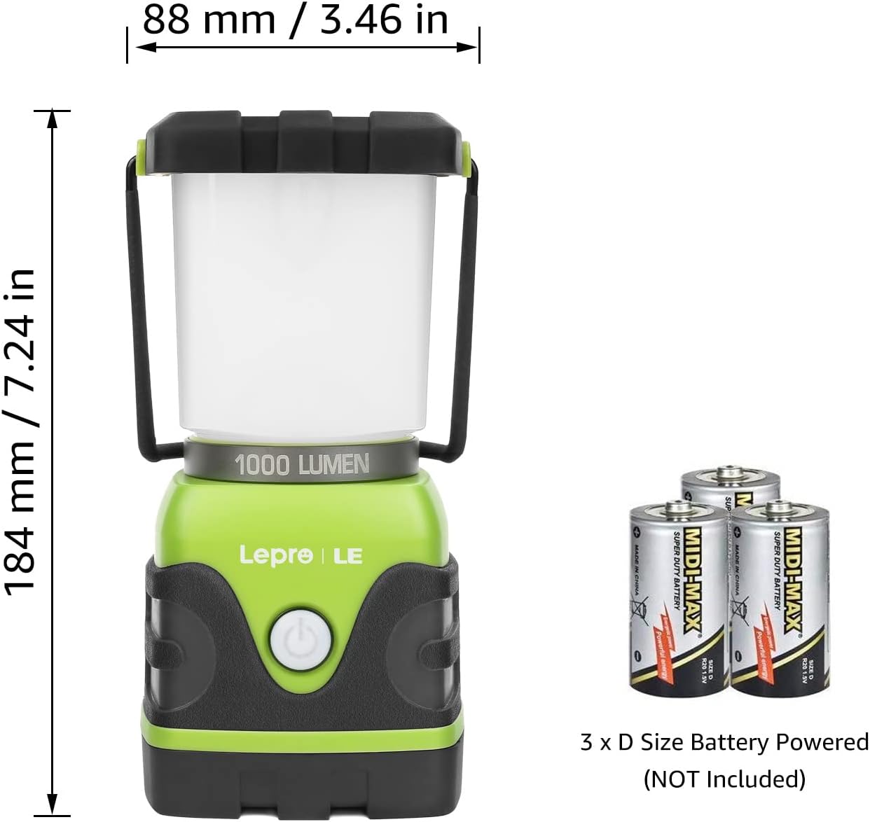 Lepro 1500LM Battery Powered LED Camping Lantern, Green Tent Light with 4 Light Modes, Camping Essentials, Waterproof Lantern Flashlight for Camping, Emergency Light, Power Outages, Not Rechargeable
