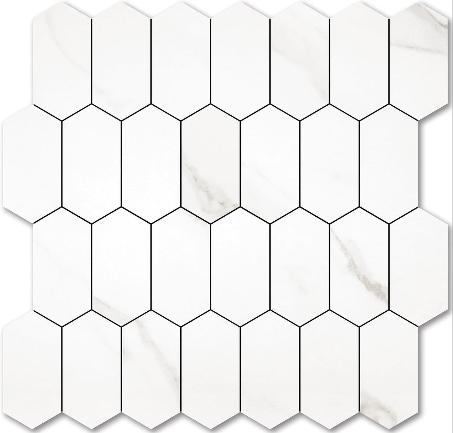Vamos Tile Long Hexagon Peel and Stick Backsplash Tile - 10 Sheets Stick on Backsplash for Kitchen and Bathroom 12.4 x 12 Inch Glossy Wood Grain PVC Self Adhesive Mosaic Wall Tiles