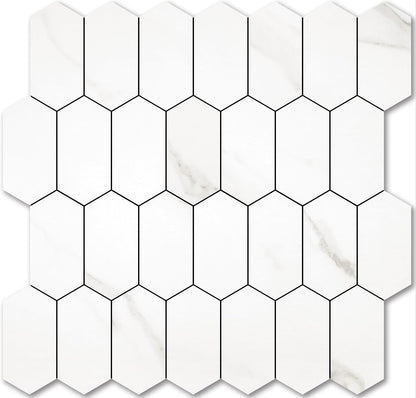 Vamos Tile Long Hexagon Peel and Stick Backsplash Tile - 10 Sheets Stick on Backsplash for Kitchen and Bathroom 12.4 x 12 Inch Glossy Wood Grain PVC Self Adhesive Mosaic Wall Tiles