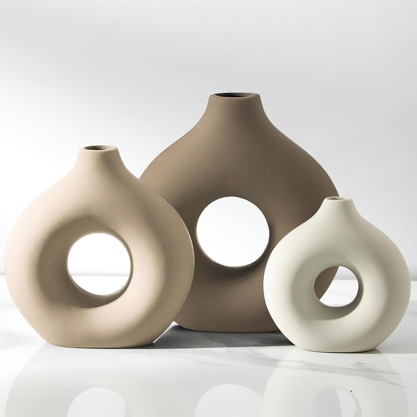 Vanselia Ceramic Vase Home Table Decor - Flower Vases Set of 3 Small Living Room Centerpiece Decorations for Shelf Bedroom Office Kitchen Dining Desk Modern Aesthetic Farmhouse Decorative (Classic)