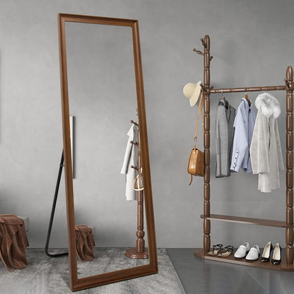 Full Length Mirror Wood Frame, 65x22in Floor Mirror Wall Full Body Mirror with Standing, Leaning Hanging for Bedroom,Living Room, Large Wooden Frame, Walnut