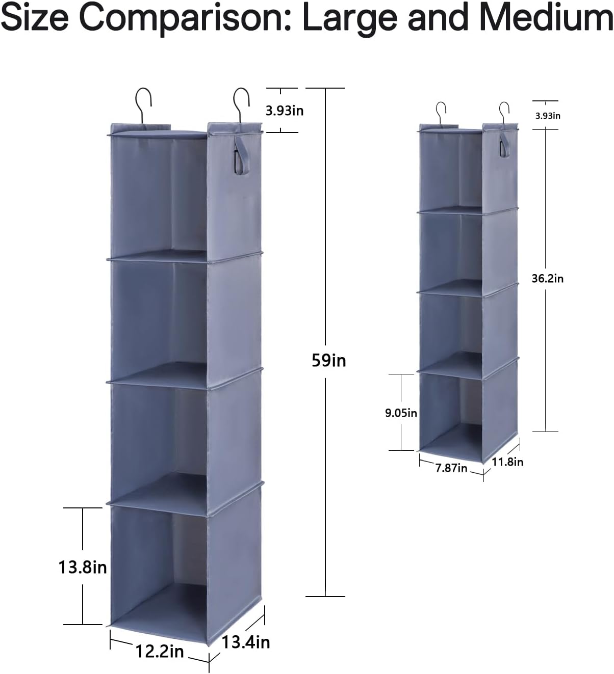 Hanging Closet Organizer Storage Shelf Rack Bag Sweater Hat Shoe | 59" Hang Closet Organization Storing Shelves Rack Display for Purse Handbag Clothes Space Saver Oxford Cloth Large Grey 2Pack