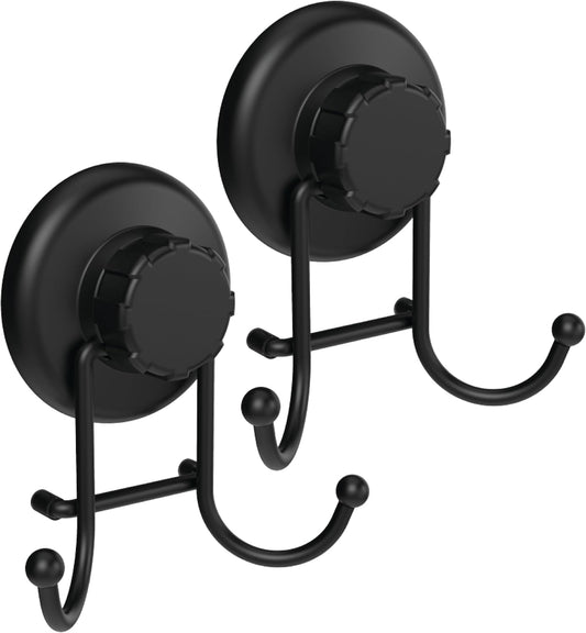 HASKO accessories - Suction Cup Hooks for Shower - Towel Hooks for Bathroom Wall Mounted Shower - Bathroom Hooks for Hanging - Stainless Steel SS304 Towel Holders, Black (2 Pack)