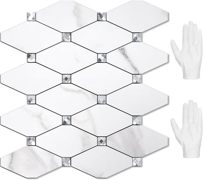 STICKGOO 10 Sheets Peel and Stick Backsplash, Polished Dolomite PVC Mixed Metal Gold Kitchen Backsplash, Stick on Backsplash Wall Tiles for Kitchen, Bathroom, RV