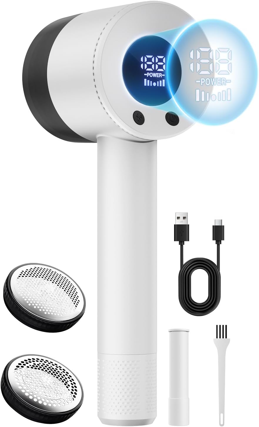 Heapsion Fabric Shaver Lint Remover, 10700 RPM Sweater Shaver with 6-Blade Head, Hidden Lint Roller, 3-Speed Fuzz Remover, LED Display, Type-C Rechargeable for Clothes & Furniture