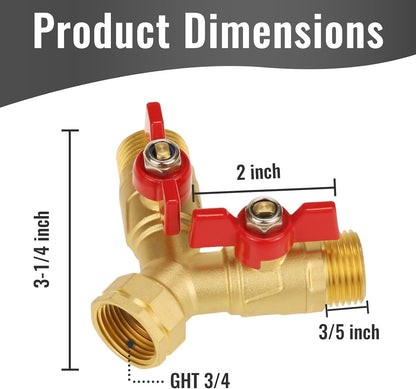 Angry Pony Spigot Splitter 2 Way, GHT 3/4 Hose Bib Splitter for Spigot | for Garden/Lawn/Patio Watering Task,Solid Brass,Individual Shutoff,Dual Hose Splitter,Wide Flow Port,Easy to Install